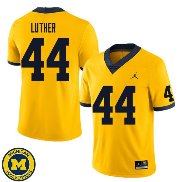 Men's University of Michigan #44 Joshua Luther Yellow Official Game Jersey